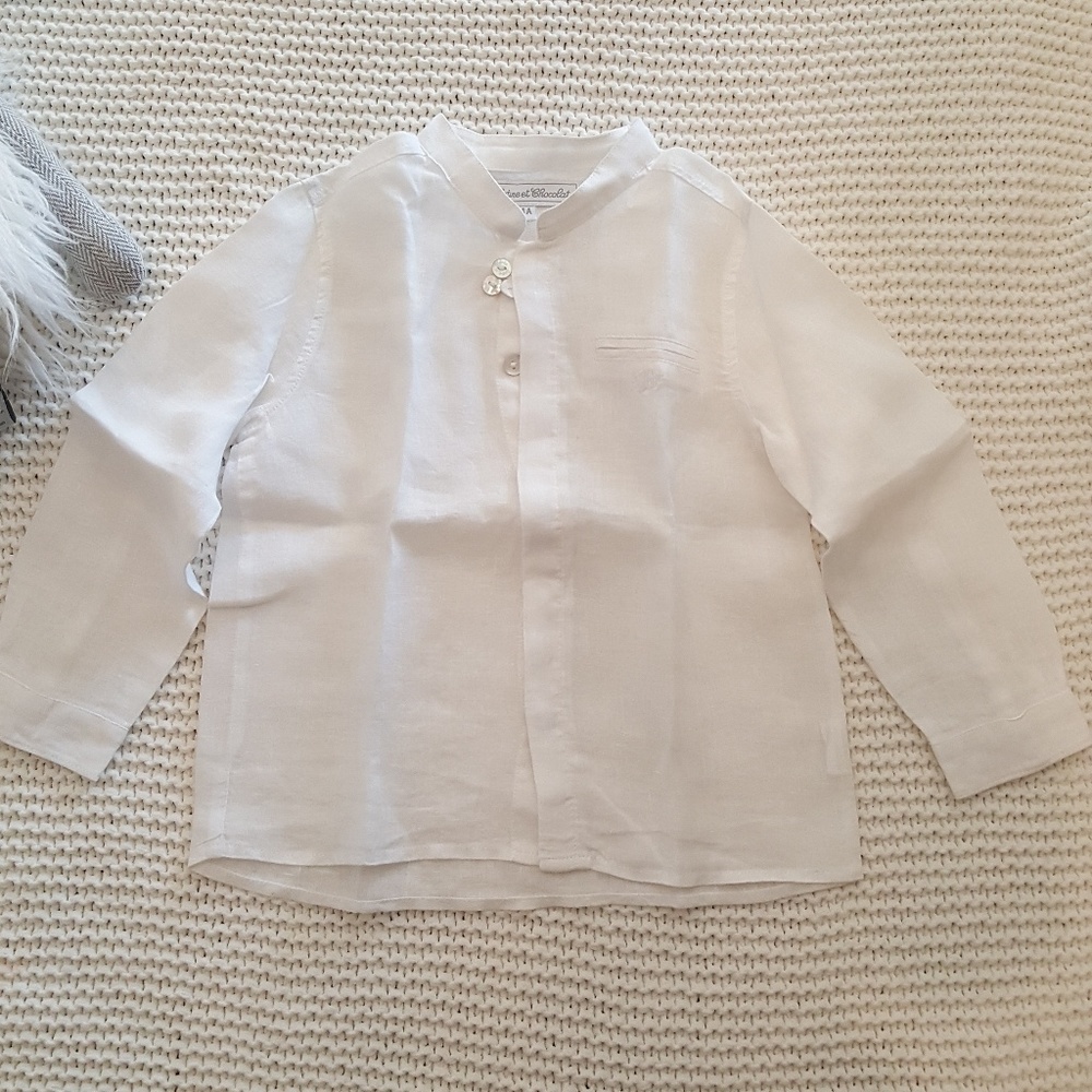 Tartine et Chocolat White Linen Shirt Size 4A